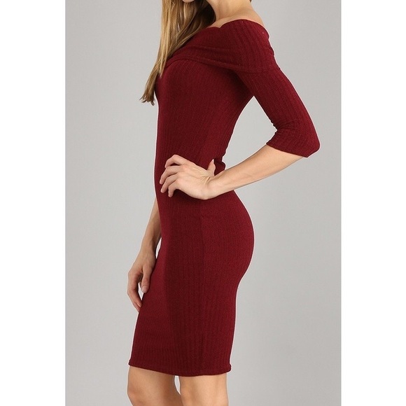 Ribbed Off-the-shoulder Dress - Picture 2 of 4