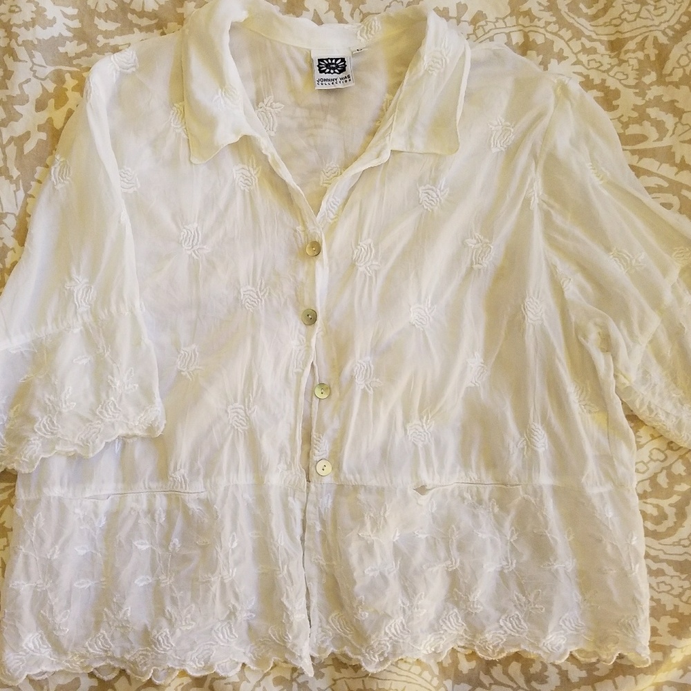 Johnny Was white lace top