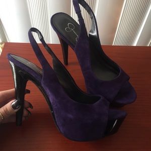 Jessica Simpson purple & black peep toe slingbacks