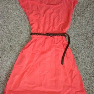 Coral dress with belt