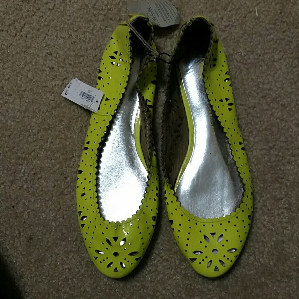 Florescent Yellow scalloped ballet flats