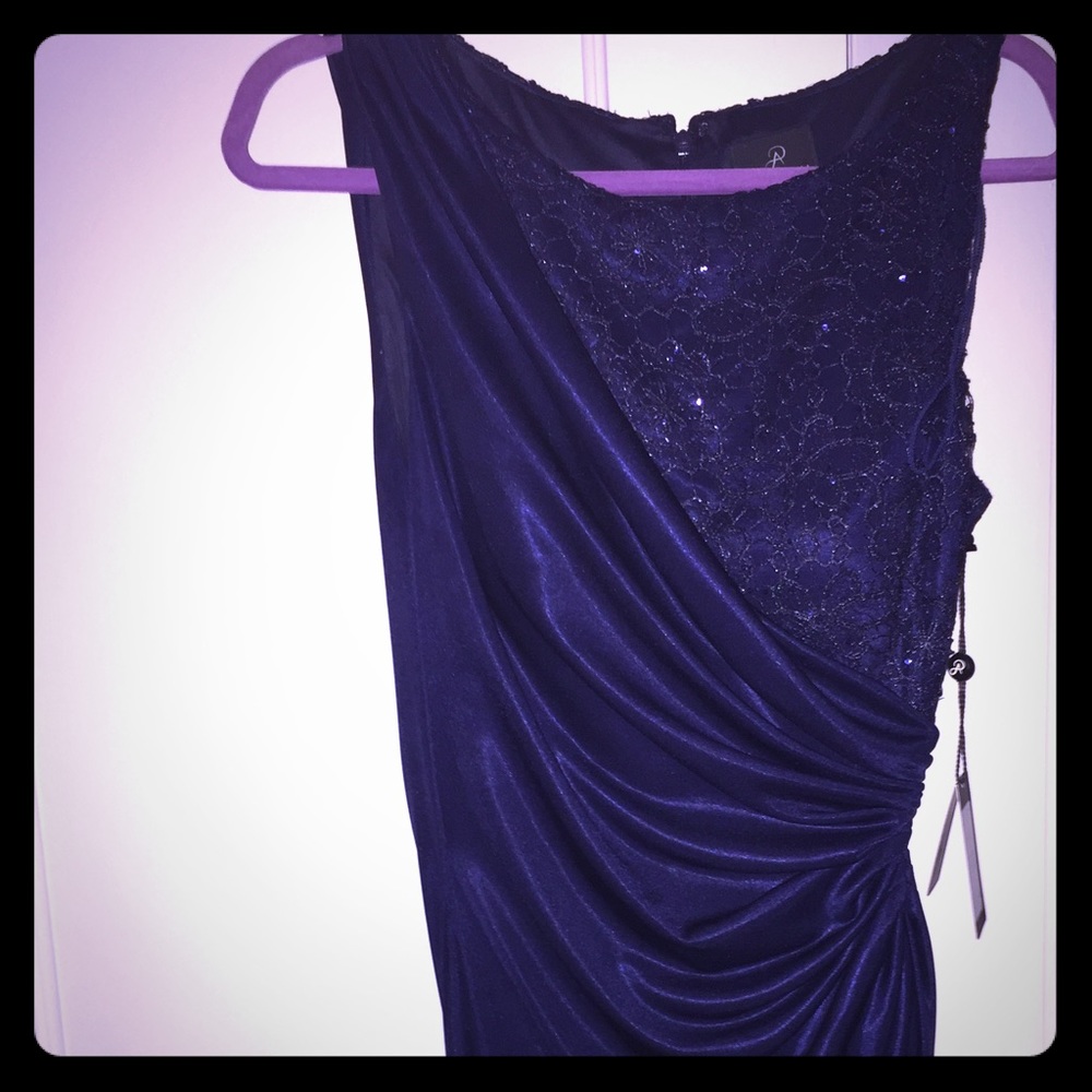 Metallic Lace Satin Ruched Evening Gown