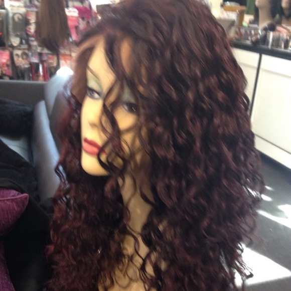 curly wig 5X5 Freepart Red Wine long New Wig 2020 main image 4