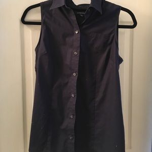 navy sleeveless button down