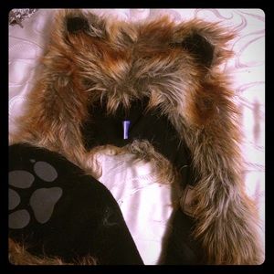 Cute furry Winter wolf hat/gloves