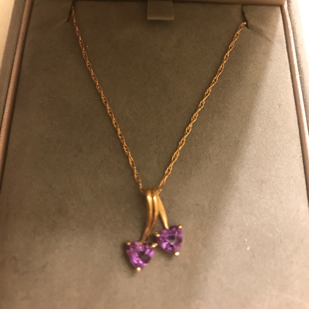 14K Gold Genuine Amethyst Heart Pendant
