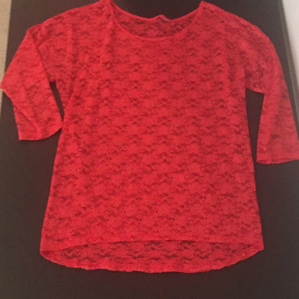 Coral pink lace sheer top from H&M. Sz L