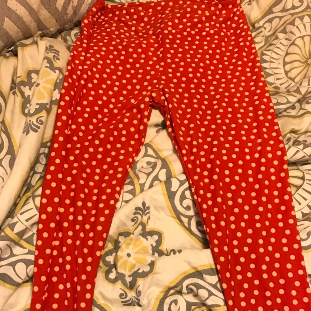 Orange and tan polka dot leggings