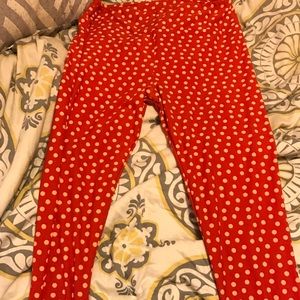 Orange and tan polka dot leggings