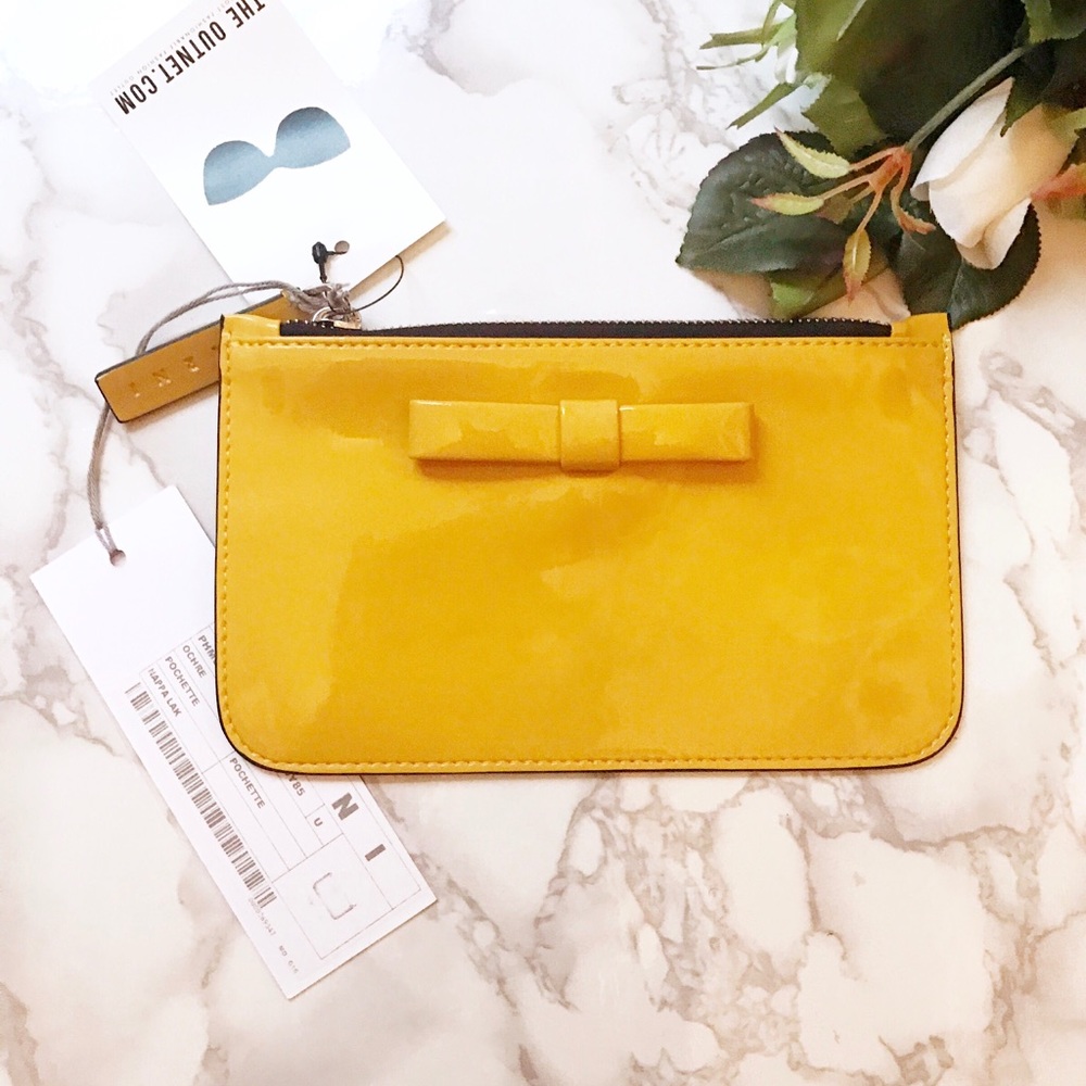Auth w tag Marni yellow bow leather pouch $295