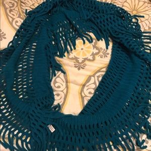 Teal infinity fringe scarf