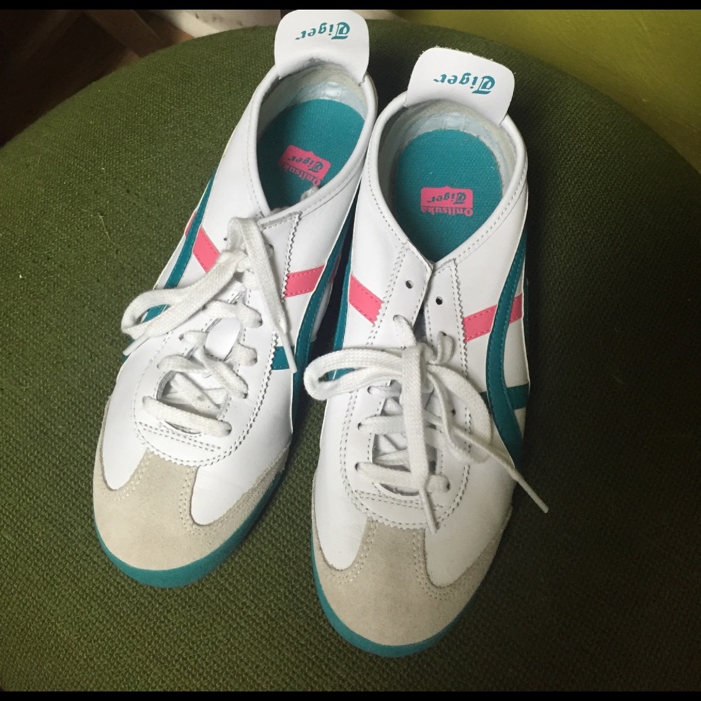 Onitsuka tiger pink, teal, white sneakers