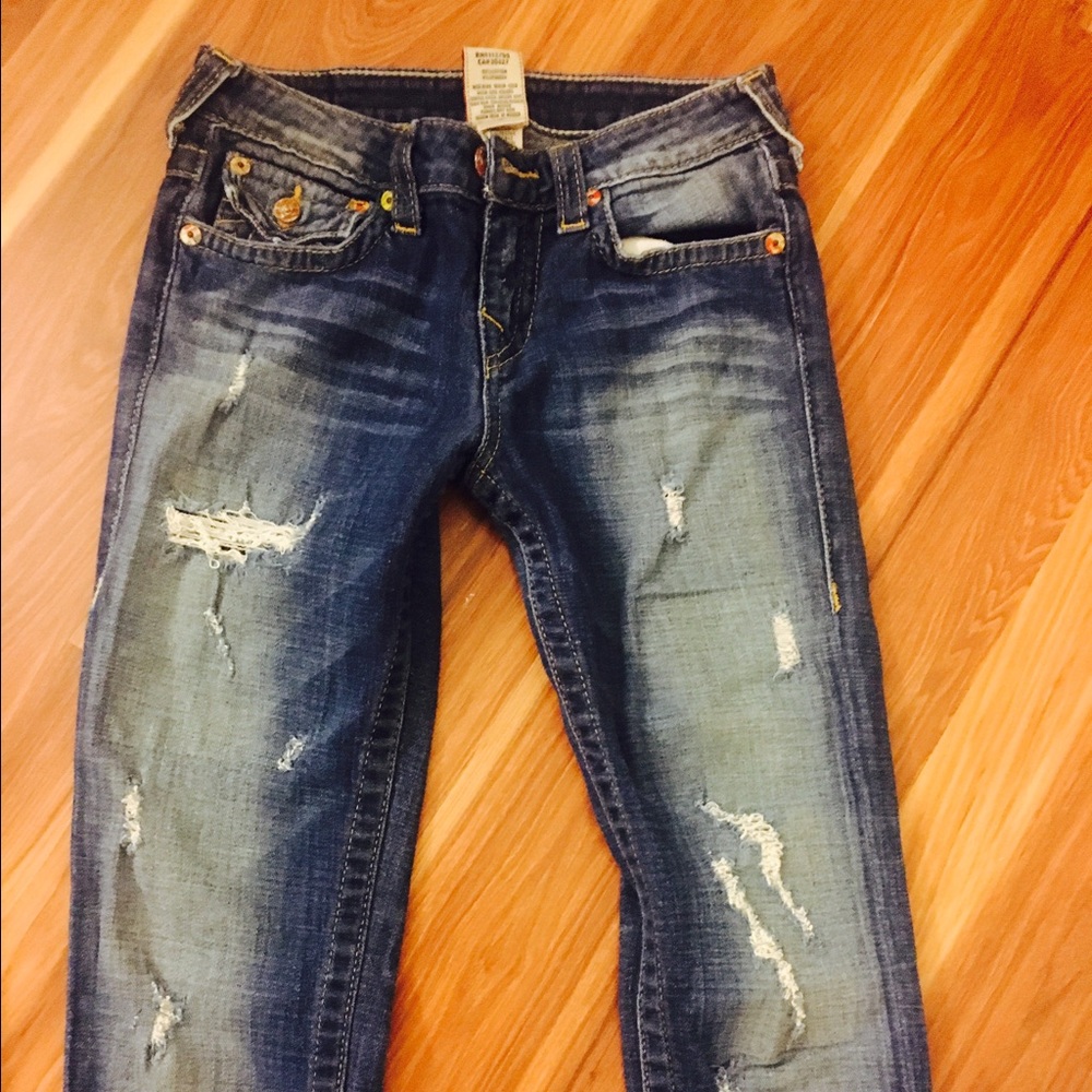 True Religion Girls Straight Leg Distressed Jeans