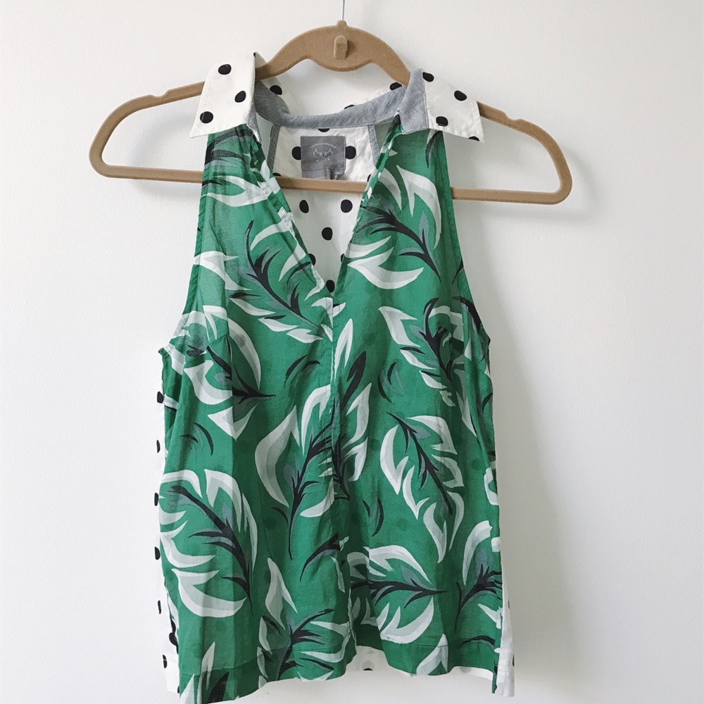 Anthropologie Collared Polka Dot Sleeveless Top