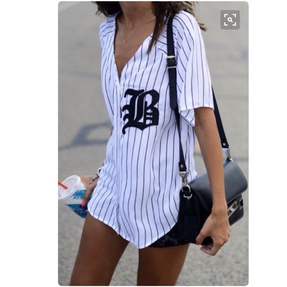 All Black H&M "B" Chiffon Baseball Jersey ✨✨