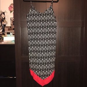 High low back and white dress with red bottom