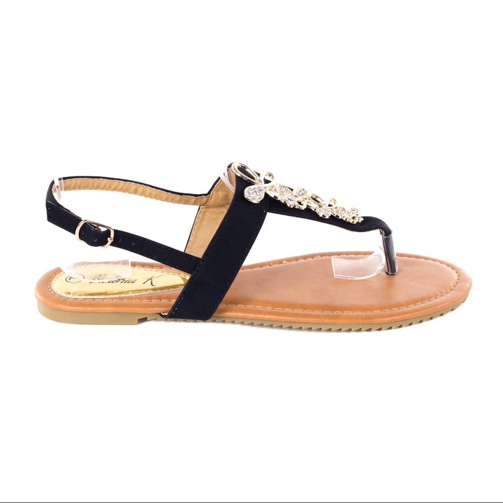 Women Black Slingback Thong Flat Sandals S1963 - Picture 3 of 4
