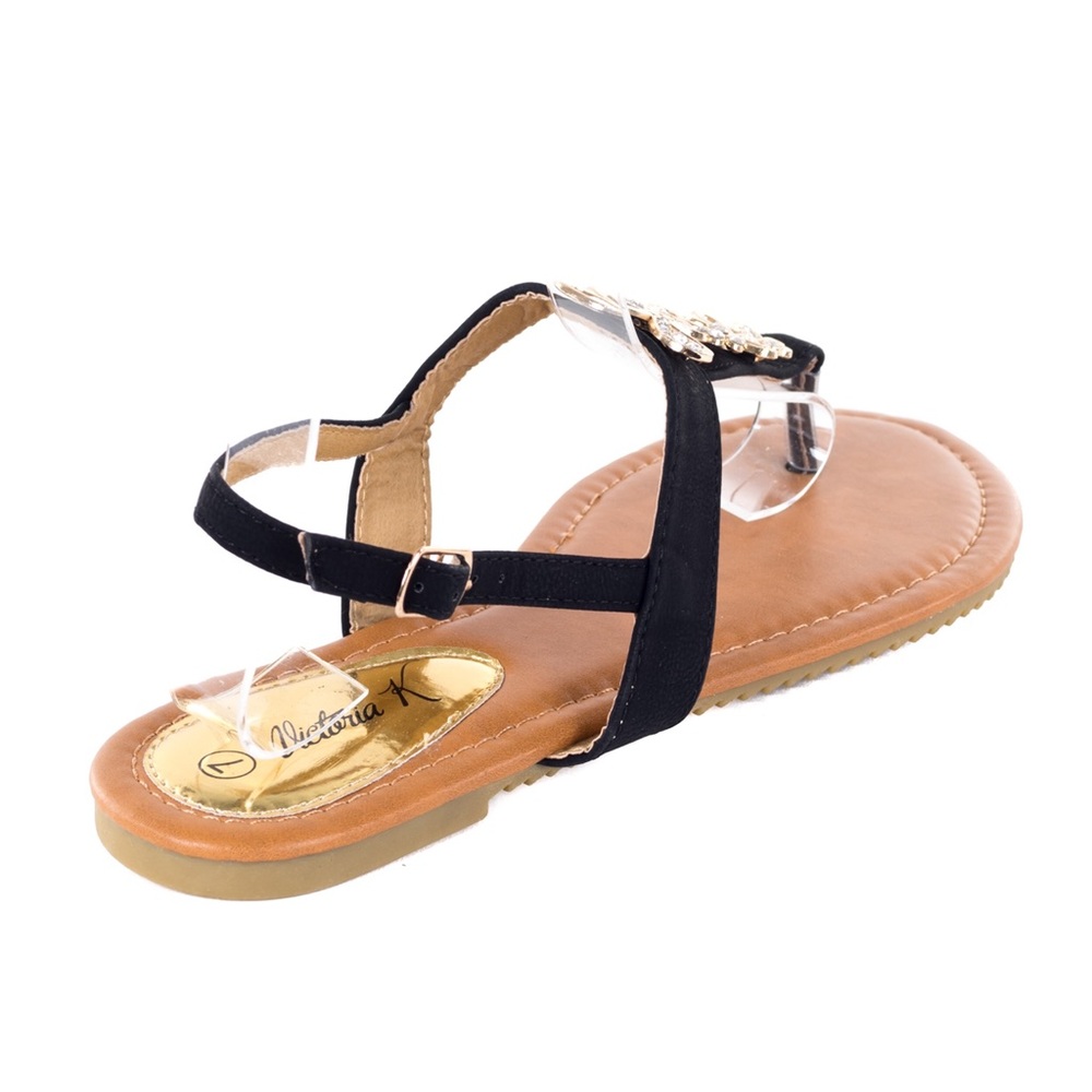 Women Black Slingback Thong Flat Sandals S1963 - Picture 4 of 4