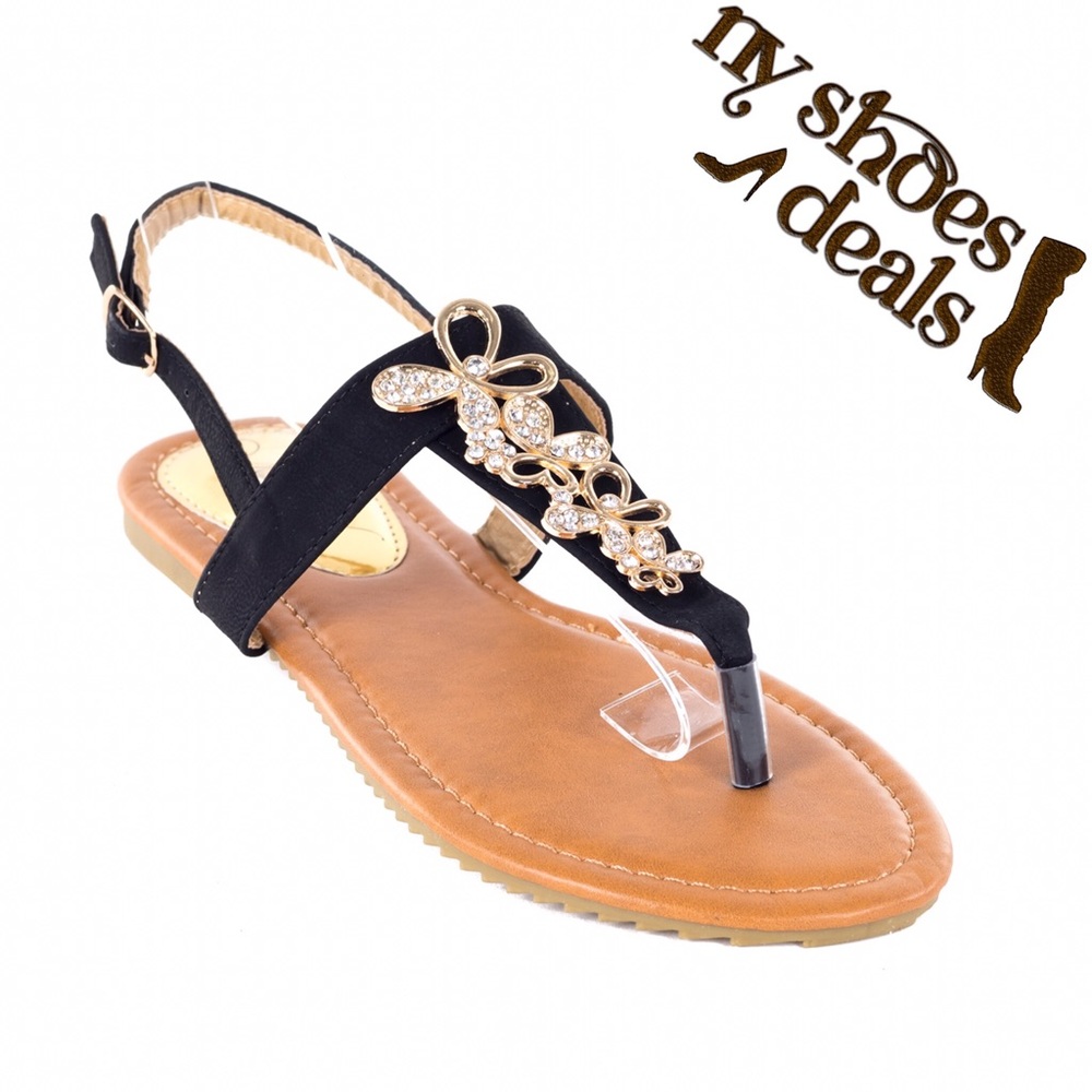 Women Black Slingback Thong Flat Sandals S1963 - Picture 1 of 4