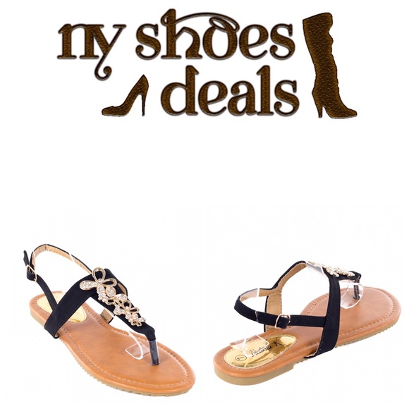 Women Black Slingback Thong Flat Sandals S1963 - Picture 2 of 4