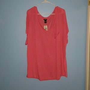 Coral slub v-neck tee