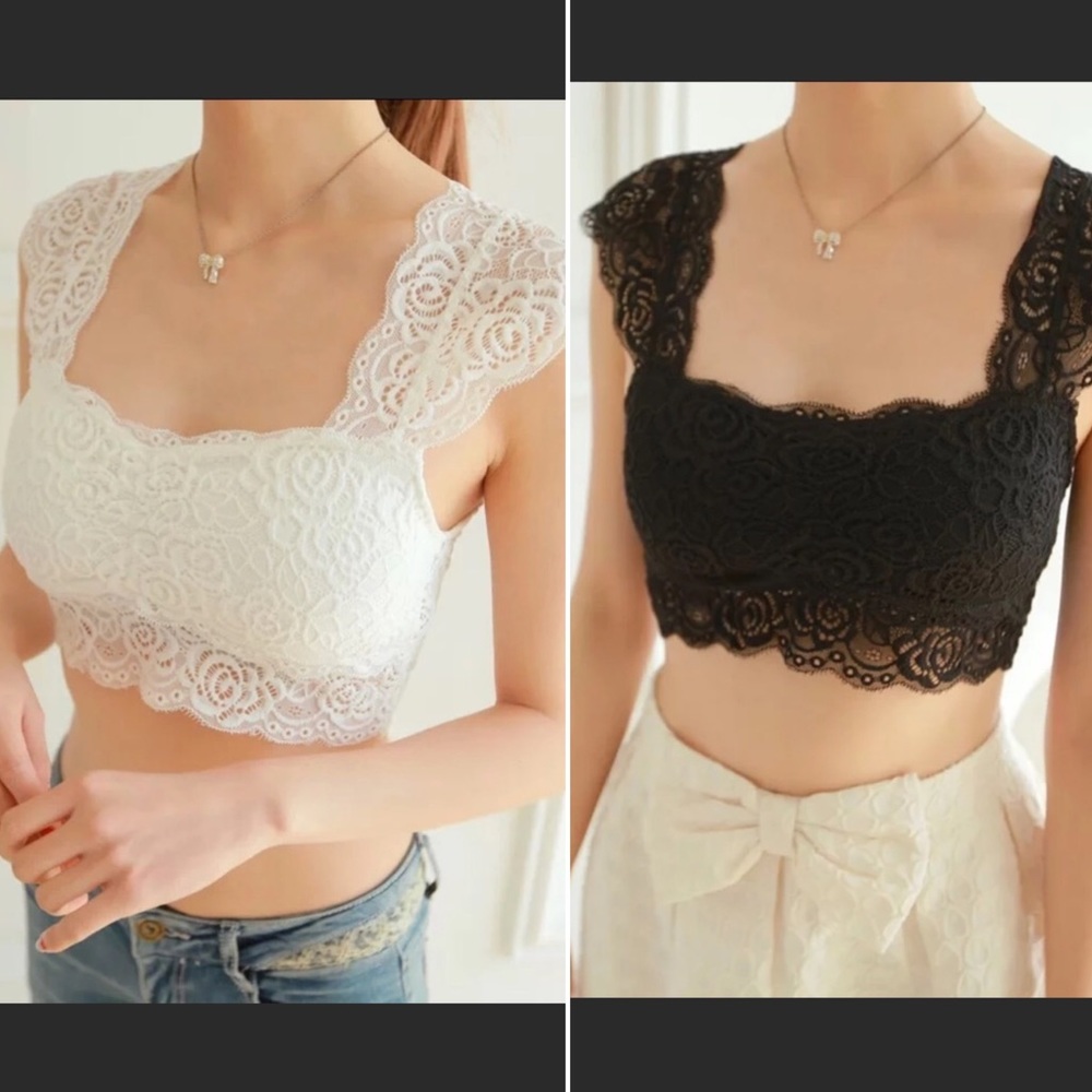 Padded Lace Camisole Bustier Crop Top White/Black