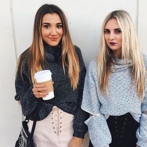 LF gray cowl neck sweater with zipper elbow cutout