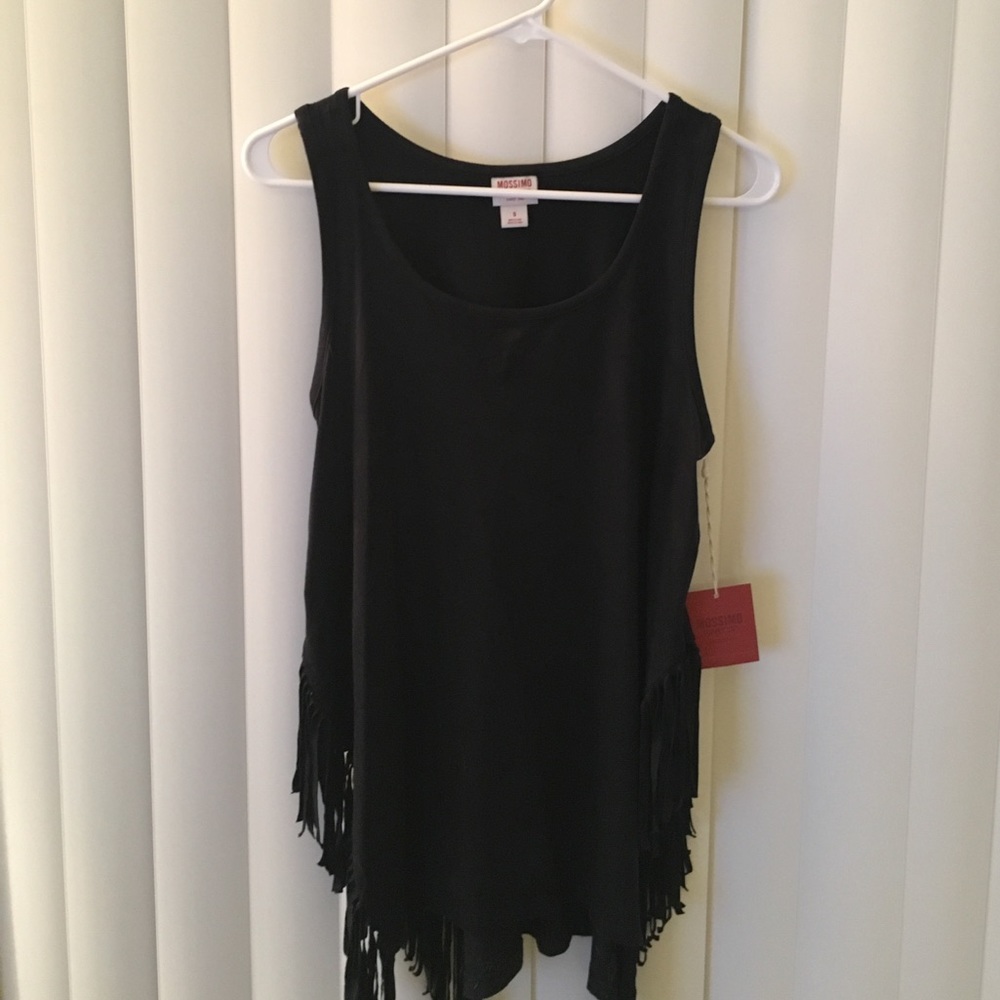 Black "velvet" fringe tank top.