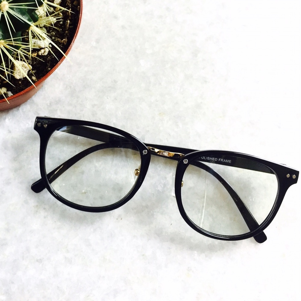 Retro Black Clear Lens Pantos Frame Glasses