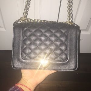 Black Cross Body Bag with Gold Heart Buckle