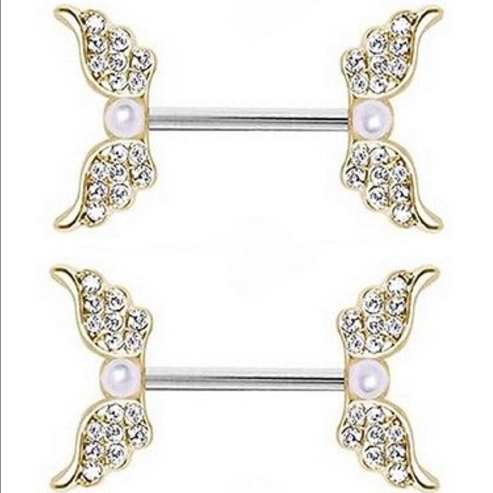Angel wings nipple rings (pair)