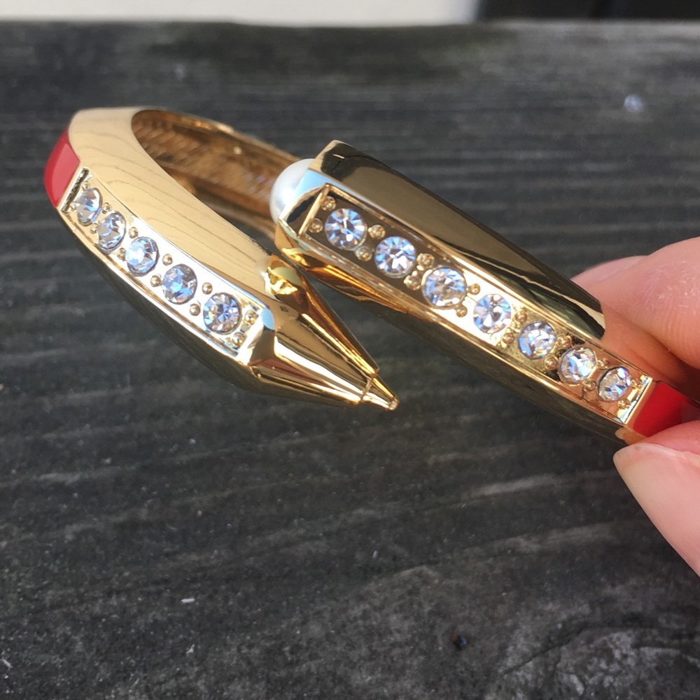 New! Gold and Red Cubic Zirconia Bangle Bracelet