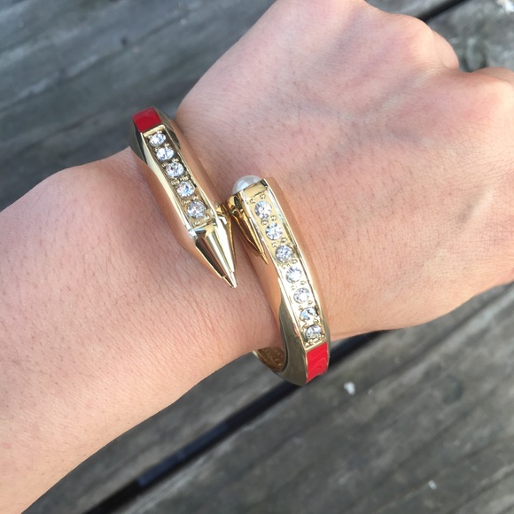 New! Gold and Red Cubic Zirconia Bangle Bracelet - Picture 2 of 2