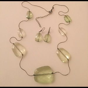 Transparent Green Faceted Necklace & Earrings Set