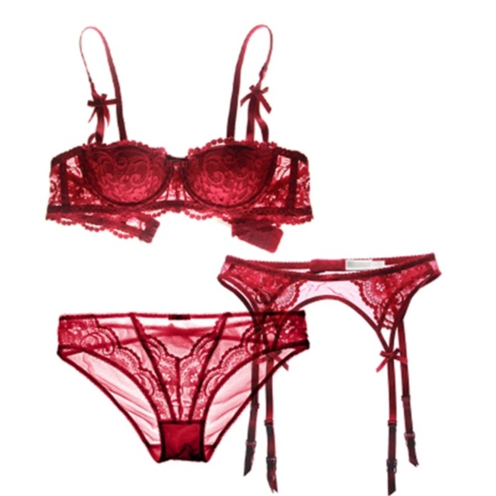 Red lace lingerie ensemble
