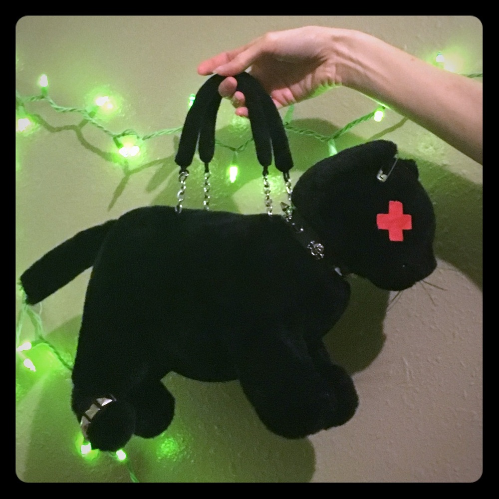 Punk stuffed cat purse