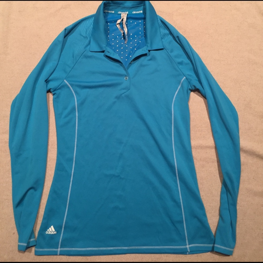 Adidas Blue Teal Long Sleeve Golf Polo