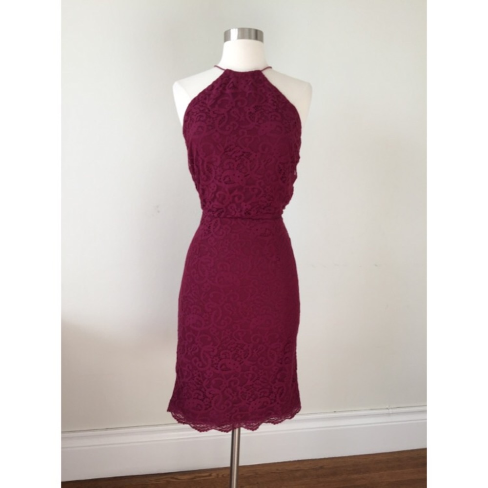 Burgundy lace backless bodycon party mini dress