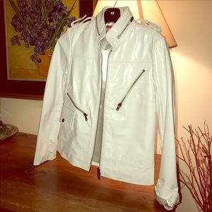 Alice + Olivia White Patent Moto Jacket