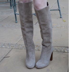 Grey knee high boots