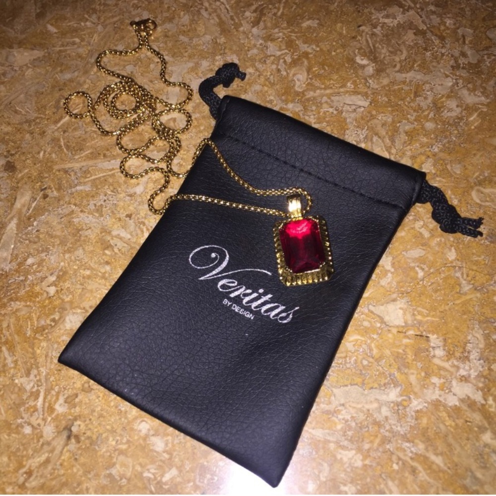 24kt gold vermeil ruby pendant on 26"Franco chain