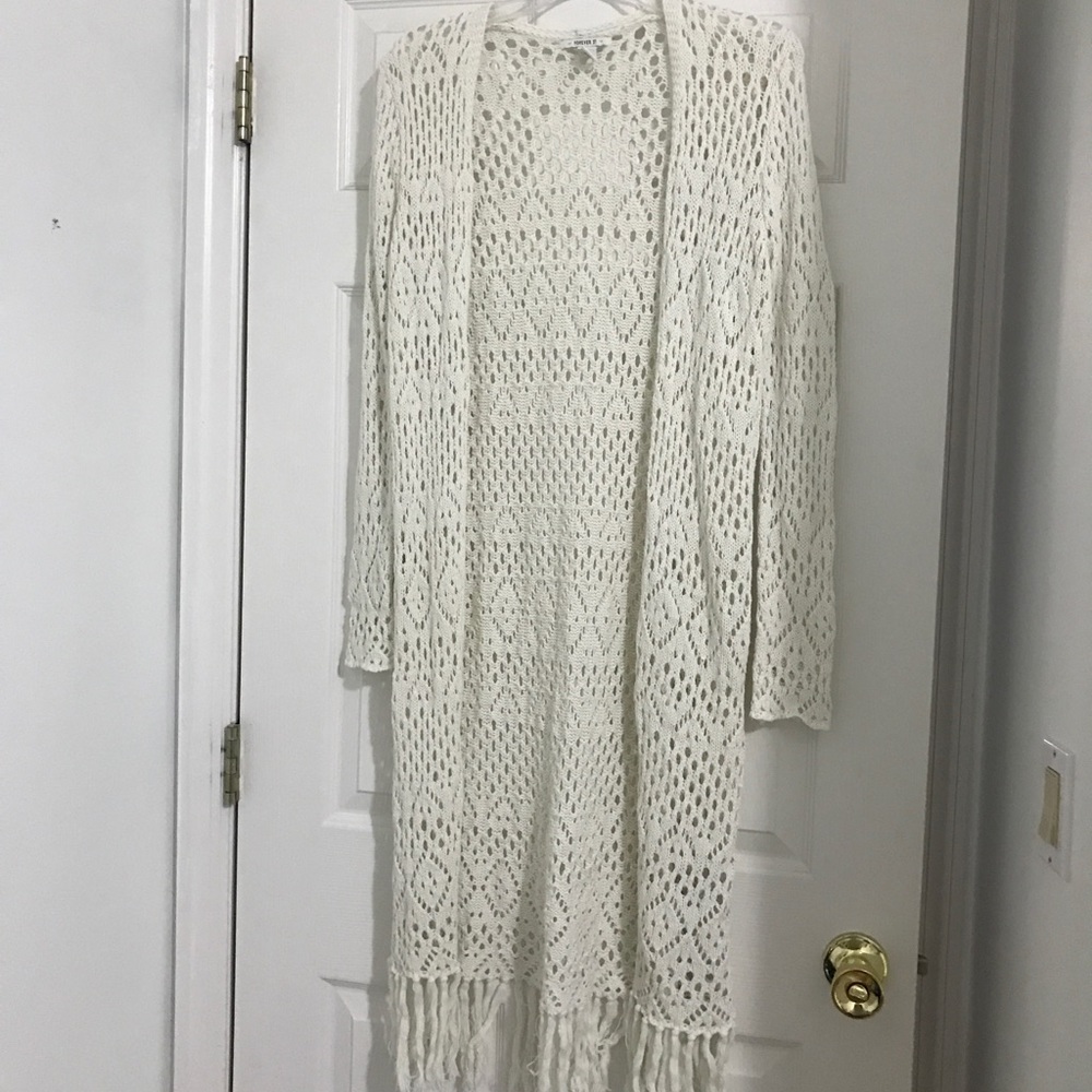 Fringed bottom knot cardigan