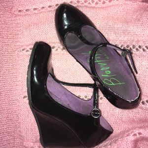 Retro Black Mary Jane Wedges