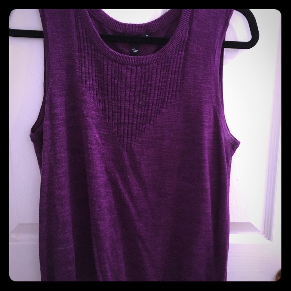 Cable and gauge sleeveless sweater eggplant