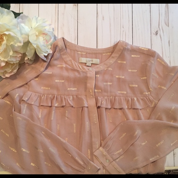 LOFT Tops - LOFT Sheer Blush and Gold Blouse