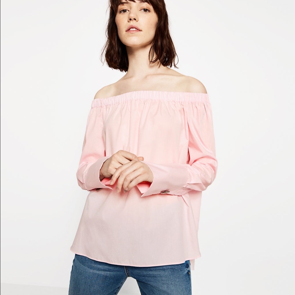 Zara pale pink off shoulder poplin top