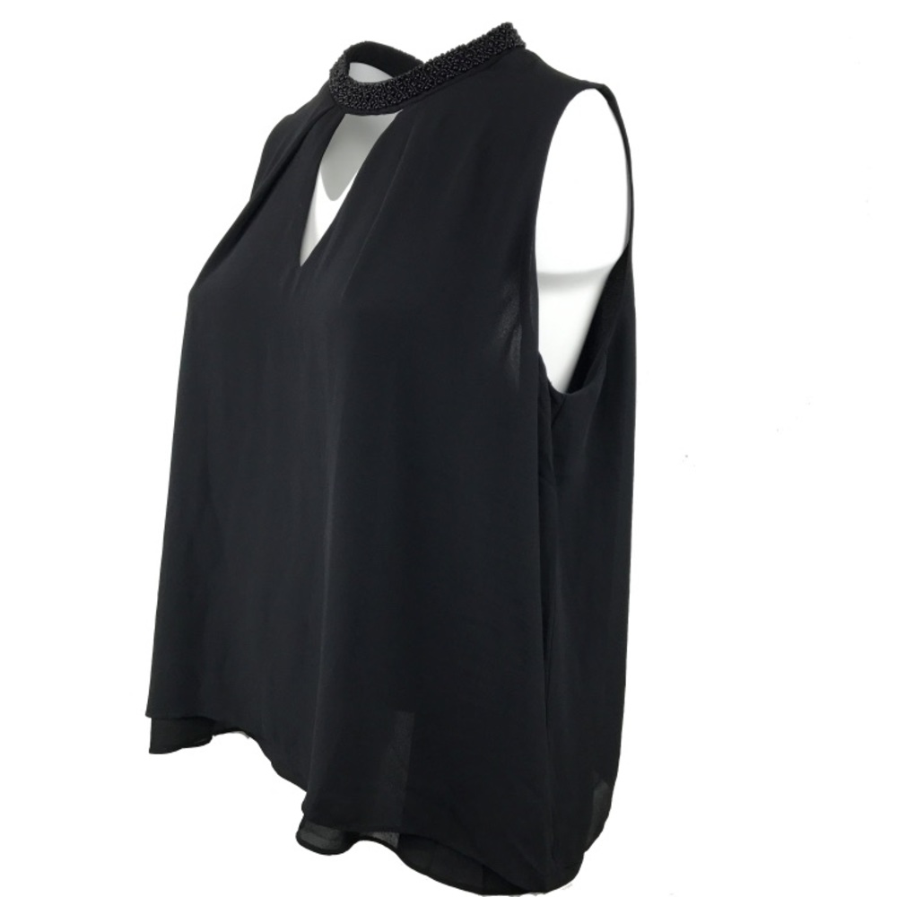 Plus size Beaded Necklace Collar Blouse - Black - Picture 2 of 6
