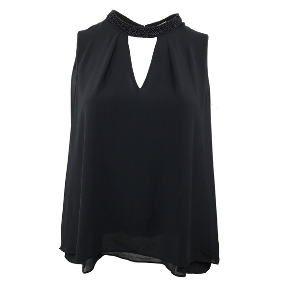 Boutique Tops - Plus size Beaded Necklace Collar Blouse - Black