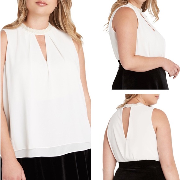 Plus size Beaded Necklace Collar Blouse - Black - Picture 4 of 6