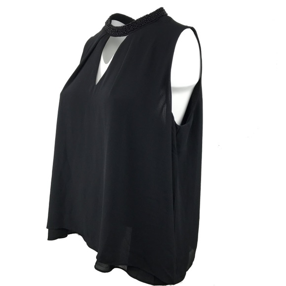 Plus size Beaded Necklace Collar Blouse - Black - Picture 2 of 6